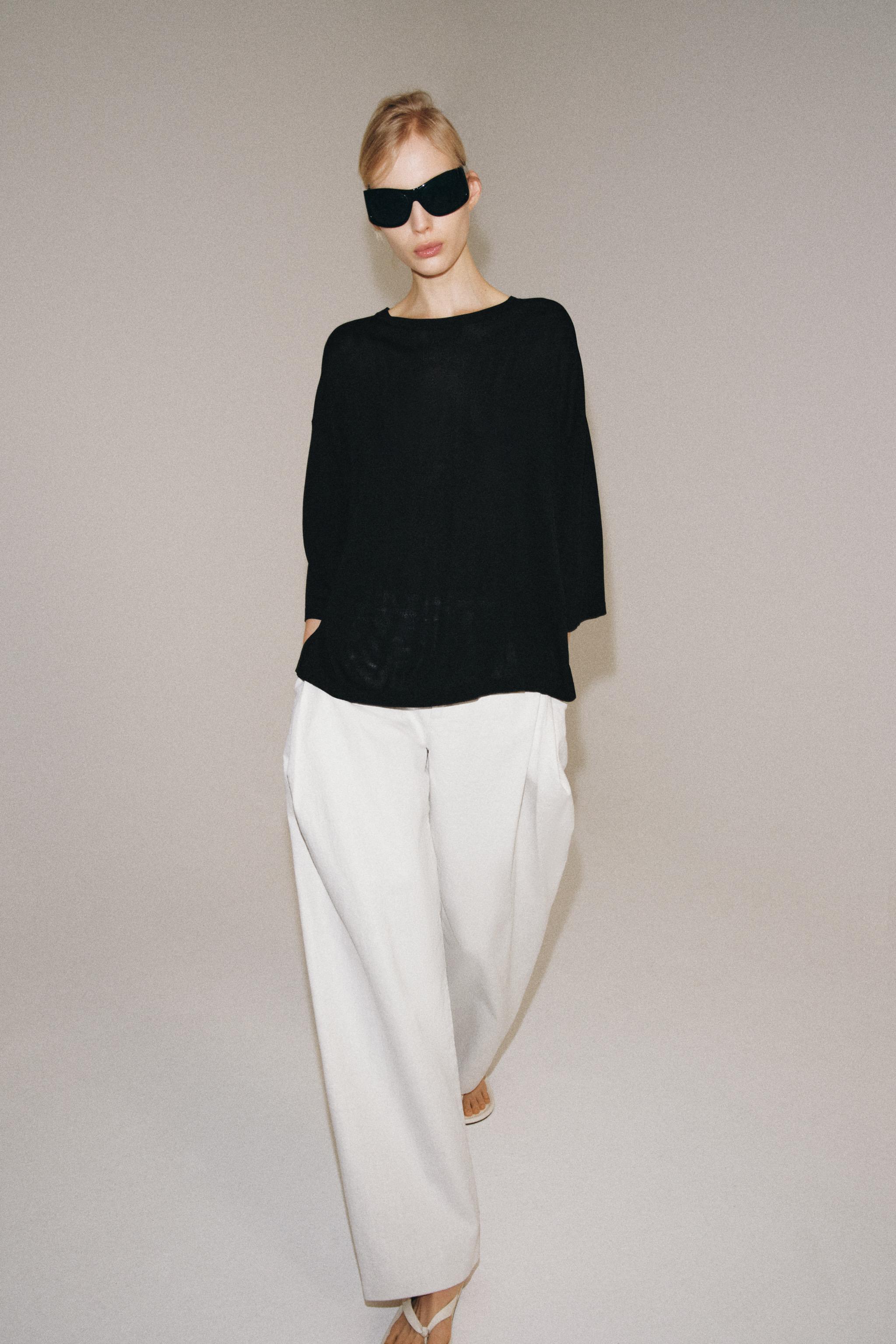 ELBOW-LENGTH SLEEVE KNIT TOP